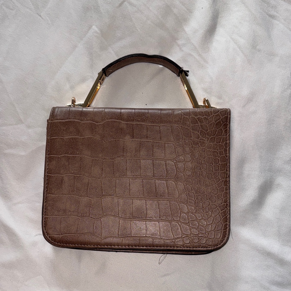 Brown CrocodileEmbossed Handbag